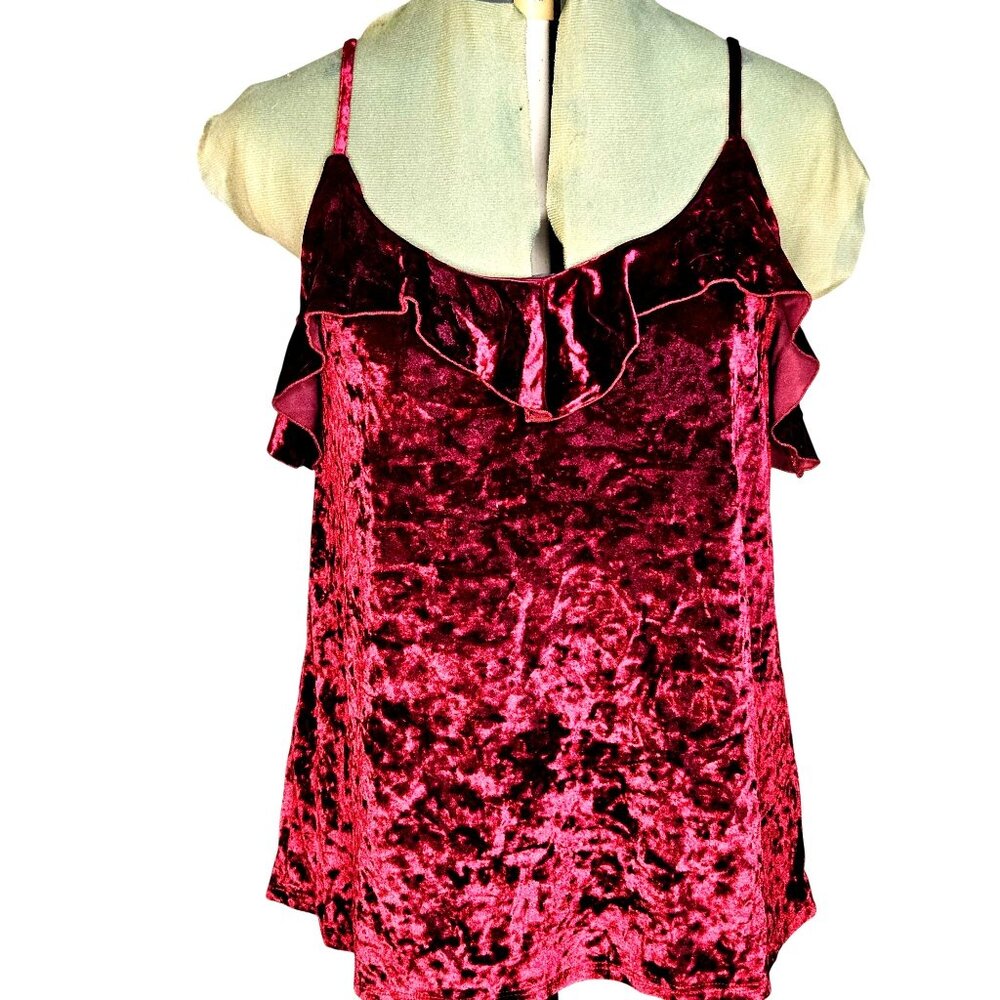 Woman's Grayson Threads garnet velvet whimsy ruffle romantic Vday babydoll tank